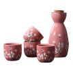 5 Pcs Ceramic Japanese Sake Set Traditional 1 Tokkuri Bottle & 4 Ochoko Cups [H]