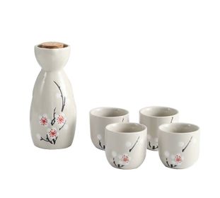 5 Pcs Ceramic Japanese Sake Set Traditional 1 Tokkuri Bottle & 4 Ochoko Cups [V]