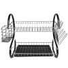 Multifunctional S-shaped Dual Layers Bowls & Dishes & Chopsticks & Spoons Collection Shelf Dish Drainer Black RT