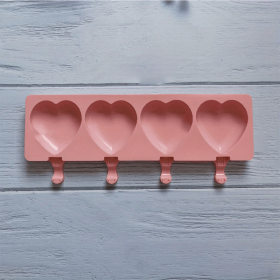 1pc Food Grade Silicone Ice Cream Mold 4 Grids Love-shaped Large Ice-cream Popsicle Mold Cake Soap Jelly Pudding Baking Mold (Color: 1pc 4 Grids Pink Heart Mold)