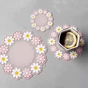 3pcs/set Silicone Round Placemats; Daisy Flower Shape Heat Resistant Trivets Pot Holder Mats; Cup Potholders; Pot Holders; Non-Slip Insulation Hot Pad (Color: Pink)