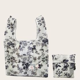 1pc Eco-Friendly Folding Square Shopping Bag; Portable Storage Bag 20.9"*14.96" (Color: B-Grey Ink Flower)