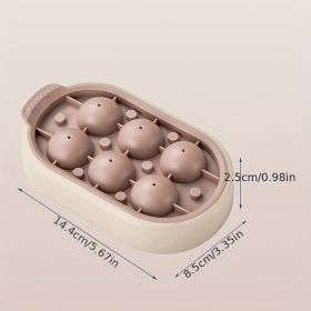 Ice Cube Mold Silicone With Lid Creative 6 Grids Round Ice Tray Ice Ball Ice Maker Homemade Ice Cube Box Refrigerator Ice Box (Color: Coffee)