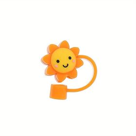 1pc Straw Tips Cover; Lovely Cartoon Reusable Drinking Straw Plugs; Reusable Straw Tips Lids For Straws (Style: Sunflower)