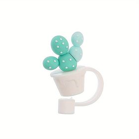 1pc Straw Tips Cover; Lovely Cartoon Reusable Drinking Straw Plugs; Reusable Straw Tips Lids For Straws (Style: Cactus)