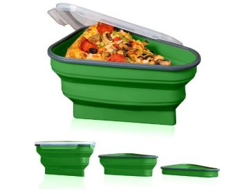 Silicone Folding Pizza Box Reusable Triangular Pizza Packing Box Takeaway Box (select: C05N-green)