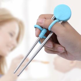 Learning Chopsticks Helper Training Chopstick Stainless Steel Chopsticks for Right or Left Handed Kids Teens Adults Beginners (Color: Blue)