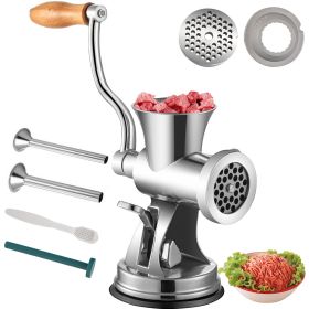 Multifunctional Crank Meat Grinder Manual 304 Stainless Steel Hand Operated Meat Grinder (Color: Silver, size: 7")