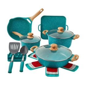 Prairie Signature 14-Piece Cast Aluminum Cookware Set, Linen Speckle (finish: tealspeckle)