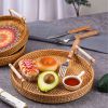 1pc Rattan Woven Tray; Bamboo Woven Fruit Plate; Breakfast Steamed Bun Basket; Snack Bread Snack Woven Basket; Fruit Basket