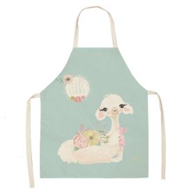 Alpaca Cartoon Cotton Linen Apron Sleeveless Antifouling Kitchen Home Cooking Waist Hanging Neck Kids' Bib (Option: 17-55x68cm)